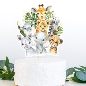 Safari Birthday cake topper, Safari Centerpiece, Jungle animals theme birthday party table decor, Safari animals Birthday decorations - 35A
