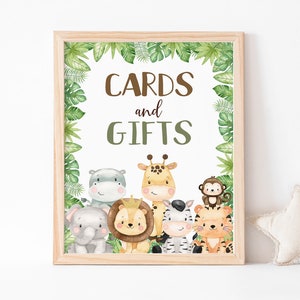 Safari table signs, Cards and Gifts Sign, Safari birthday decorations, Jungle theme, Safari Animals Baby shower printables boy - 35E