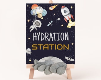 Hydration Station sign, Space Party Sign, Outer Space Birthday, Planets Table Sign, Astronaut Party, Dessert Table, Instant Download - 39C