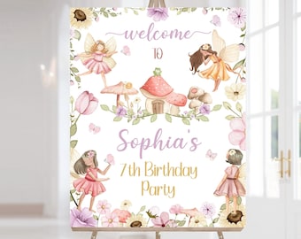 Fairy Birthday party welcome sign, Floral Fairy birthday decorations, Girl birthday party decor, Fairy Garden party printables - 10A