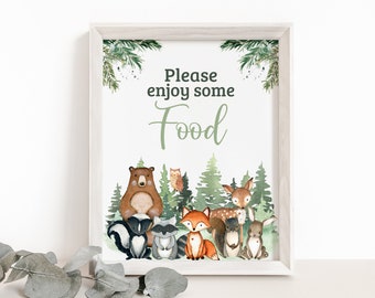 Please Enjoy some Food  Sign, Forest Animals Birthday signs, Woodland birthday decorations, Woodland animals Baby shower printables boy 47J2