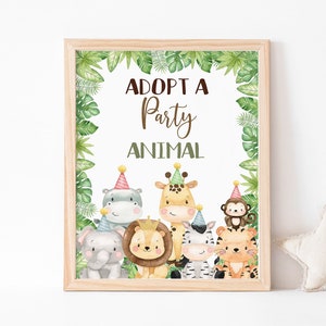 Adopt an Animal Sign, Safari table signs, Safari birthday decorations, Jungle theme, Safari Animals Baby shower printables boy - 35E