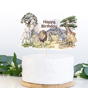 Safari Birthday cake topper, Safari Centerpiece, Safari animals theme birthday party table decor, Safari animals Birthday decorations - 35I