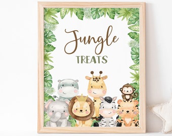 Jungle Treats Sign, Safari table signs, Safari birthday decorations, Jungle theme, Safari Animals Baby shower printables boy - 35E