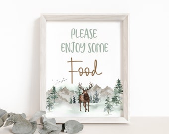Please Enjoy some Food  Sign, Forest Animals Birthday signs, Deer birthday decorations, Woodland animals Baby shower printables boy - 47H