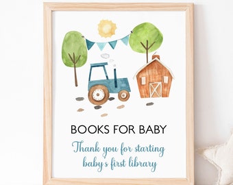 Tractor Books for baby Sign, Farm baby shower decorations, Barnyard baby shower signs, Boy Baby shower printables, Tractor Baby Shower - 11F
