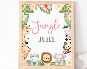 Jungle Juice Sign, Girl Safari table signs, Safari birthday decorations, Jungle theme, Safari Animals Baby shower printables girl- 35E