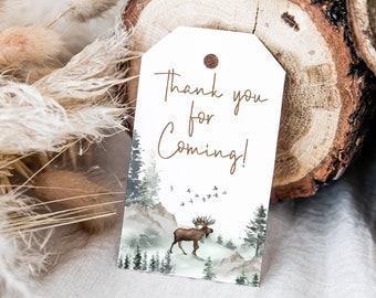 Moose Thank you Tags, Woodland baby shower printables, Forest birthday favor tags boy, Woodland Animals theme party decorations - 47H