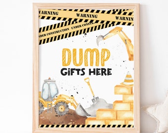 Construction party sign, Dump Gifts Here Sign, Construction table sign printable, Construction Birthday decorations, Instant Donwload - 07A