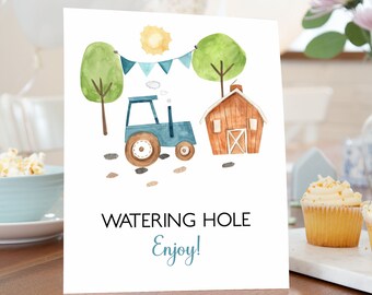Tractor Watering Hole sign, Farm party sign, Drinks table signs, Farm birthday decorations, Farm baby shower, Barnyard bash printables - 11F
