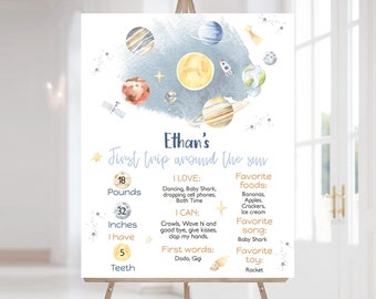 Editable Outer Space Birthday Milestone Sign, First Trip Around the Sun sign, Space First birthday, Galaxy 1st birthday milestone sign - 39B
