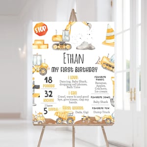 Construction Milestone Poster, 1 year milestone board, Construction 1st birthday decorations, Dump Truck first birthday milestone sign - 07A