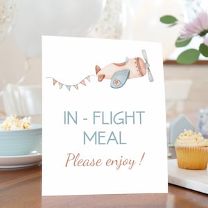 Airplane Meal Sign, Aviator table signs, Airplane birthday decorations, Bear theme party, It&#39;s a boy Baby shower printables, Food sign - 76C