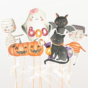 Girl Ghost Centerpieces, Halloween table decor, Ghost birthday cake topper, Baby shower decorations, Halloween printable center pieces  115L
