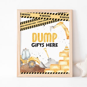 Bord bouwfeest, bord Dump Gifts Here, bord bouwtafel afdrukbaar, verjaardagsdecoratie bouw, Instant Donwload - 07A