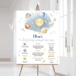 Editable Outer Space Birthday Milestone Sign, First Trip Around the Sun sign, Space First birthday, Galaxy 1st birthday milestone sign - 39B