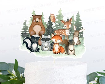 Woodland cake topper, Woodland Centerpiece, Forest animals theme birthday party table decor, Woodland baby shower decorations - 47J2