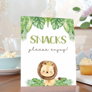 Snacks please enjoy Sign, Safari table signs, Safari birthday decorations, Jungle Animals Baby shower boy, Lion Baby Shower, Food Sign - 35E