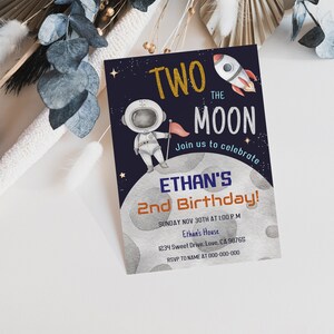 Two the moon birthday invite, Space second birthday invitation, EDITABLE Outer Space party Invite, Astronaut Invitation - 39C