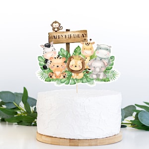 Safari Birthday cake topper, Safari Centerpiece, Jungle animals theme birthday party table decor, Safari animals Birthday decorations - 35E