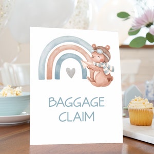 Baggage claim Sign, Aviator table signs, Airplane birthday decor, Bear theme party, It&#39;s a boy Baby shower, Food table sign 76C