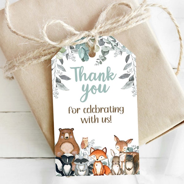 Woodland Thank you Tags, Woodland favor Tags, Greenery Woodland Birthday Decorations, Forest Party Labels, Woodland Gifts Tags- 47J1