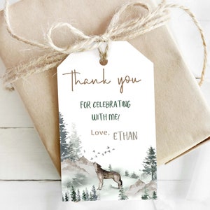 Wolf thank you Tags, Editable Woodland favor tags, Wolf birthday decorations, Forest party printable Labels, Wolf gifts tags, wolf party 47H