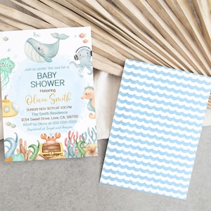 Under the Sea baby shower invitation, Ocean animals baby shower invite instant download, Editable Sea shower invites - 44A