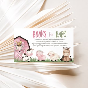 Books for baby request, Floral Farm Baby shower invitation insert, Girl Barnyard Book request card, Bring a book instead of a card - 11A