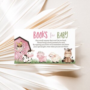 Books for baby request, Floral Farm Baby shower invitation insert, Girl Barnyard Book request card, Bring a book instead of a card - 11A