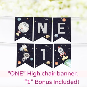 Space ONE banner, Astronaut 1st Birthday high chair banner, Outer Space party decor, First trip around the sun birthday decorations - 39C