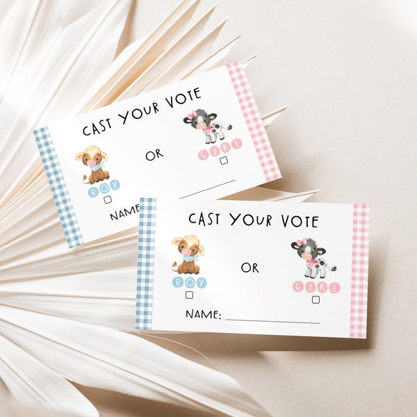 Cast Your Vote Gender Reveal, Farm Baby Reveal Games, He or She, Boy or Girl vote cards printable - 11C3