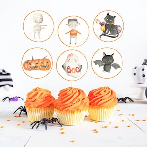 Girl Halloween cupcake toppers, Halloween birthday party decor, Girl Ghost baby shower decorations, Halloween Picks, Spooky Party - 115L