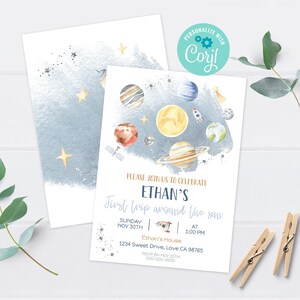 Space first birthday invitation, First trip around the sun birthday invitation, EDITABLE Outer Space party Invite, Galaxy Invitation - 39B