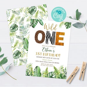 Safari birthday invitation, Wild One birthday invitation, Jungle party invite, EDITABLE animal print invitation, Boy 1st birthday theme- 35H