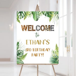 Safari Birthday Welcome Sign, Jungle birthday Welcome, Safari birthday party decor, Jungle party printables, Animal print welcome sign - 35H