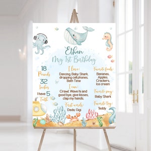 Under the Sea Milestone Poster, 1 year milestone board, Ocean 1st birthday decorations, Sea Animals first birthday, Instant download - 44A