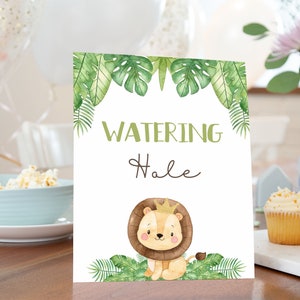 Watering Hole Sign, Drink table sign, Safari table sign, Safari birthday decorations, Jungle Animals Baby shower boy, Lion Baby Shower 35E image 1