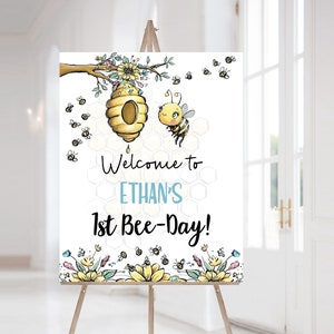 EDITABLE 1st Bee Day  Welcome Sign, Boy birthday party decoration, Bumble Bee party printables, Honey bee party welcome sign - 61A