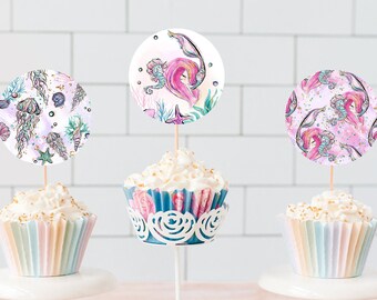 Mermaid cupcake toppers 2", Mermaid party decorations, Birthday cupcake picks girl, Mermaid theme party printables - 20B1