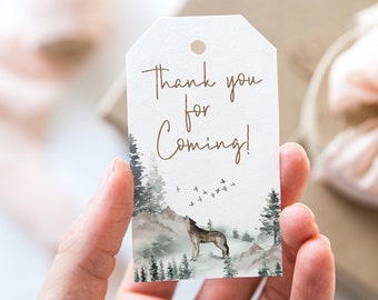 Wolf Thank you Tags, Woodland baby shower printables, Forest birthday favor tags boy, Woodland Animals theme party decorations - 47H