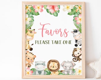 Favors please take one Sign, Safari table signs, Safari birthday decorations, Jungle theme, Safari Animals Baby shower printables girl- 35E