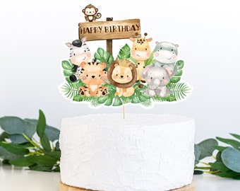 Safari Birthday cake topper, Safari Centerpiece, Jungle animals theme birthday party table decor, Safari animals Birthday decorations - 35E