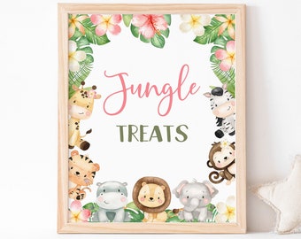 Jungle Treats Sign, Girl Safari table signs, Safari birthday decorations, Jungle theme, Safari Animals Baby shower printables girl - 35E