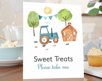 Tractor Sweet Treats sign, Boy farm party decor, food table signs, Farm table sign, Boy baby shower decorations, barnyard  bash decor - 11F