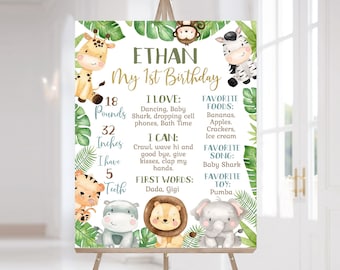 Safari Milestone Poster, Wild One milestone board, Safari 1st birthday decorations, Jungle first birthday sign, Instant download - 35E