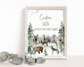 Woodland Animals Custom Sign, Editable Woodland Table Sign, Instant download, Forest birthday Party Decor, Woodland baby shower decor - 47H