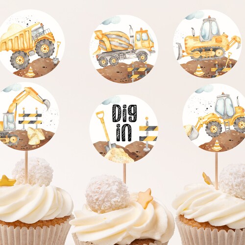 CONSTRUCTION Cupcake Toppers. PRINTABLE. Baby Shower Favors. Etsy
