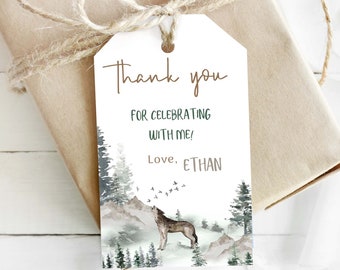 Wolf thank you Tags, Editable Woodland favor tags, Wolf birthday decorations, Forest party printable Labels, Wolf gifts tags, wolf party 47H