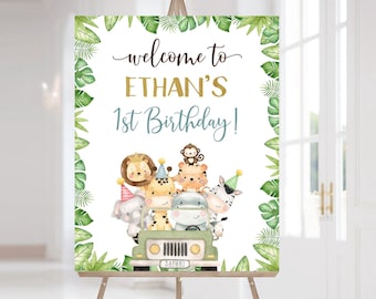 Safari Welcome Sign, Instant download, Jungle birthday Welcome, Safari birthday party decor, Jungle party printables, Safari Animals - 35E